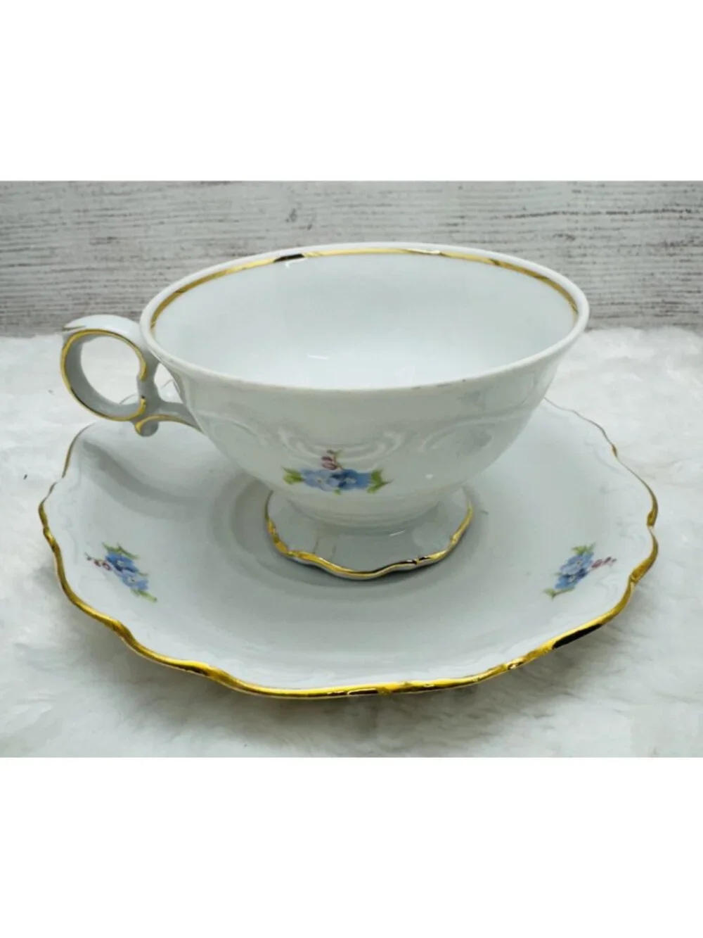 Schumann Bavaria Arzberg Blue Flower Porcelain Demitasse Cup & Saucer Set